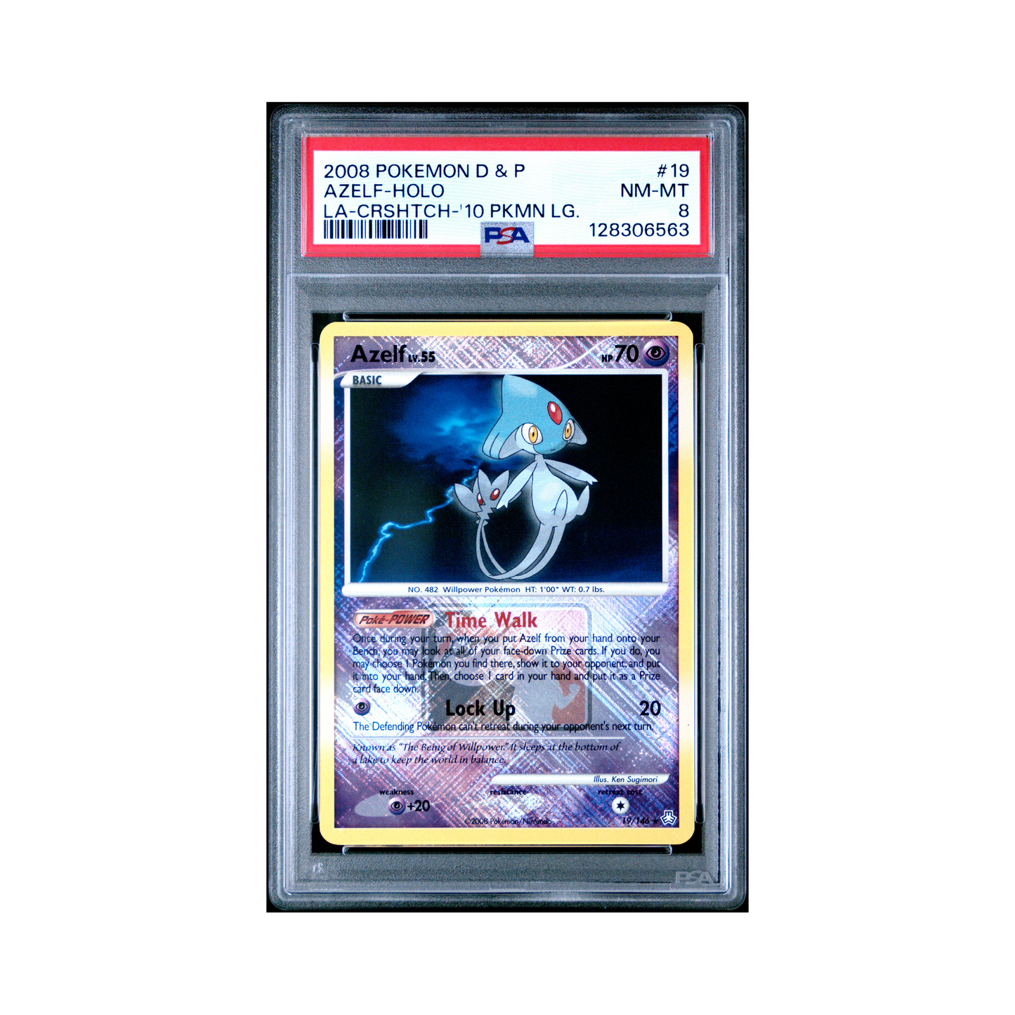 2008 Pokemon Diamond & Pearl Legends Awakened Azelf Crosshatch Pokemon League #19 PSA 8