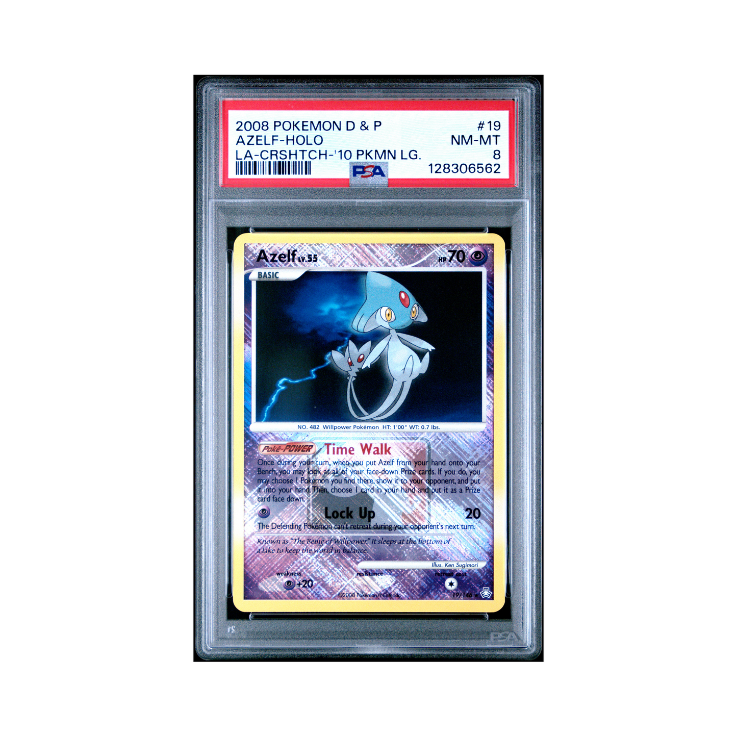 2008 Pokemon Diamond & Pearl Legends Awakened Azelf Crosshatch Pokemon League #19 PSA 8