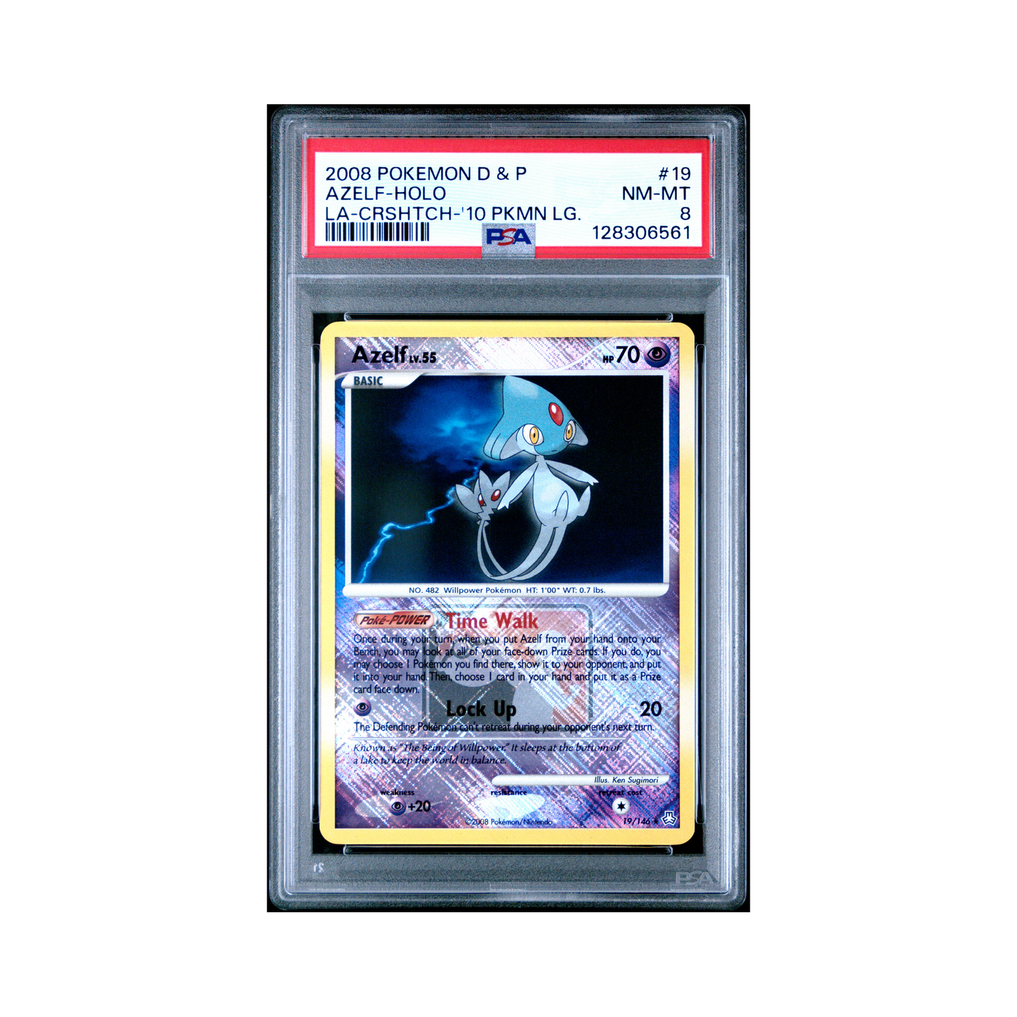 2008 Pokemon Diamond & Pearl Legends Awakened Azelf Crosshatch Pokemon League #19 PSA 8