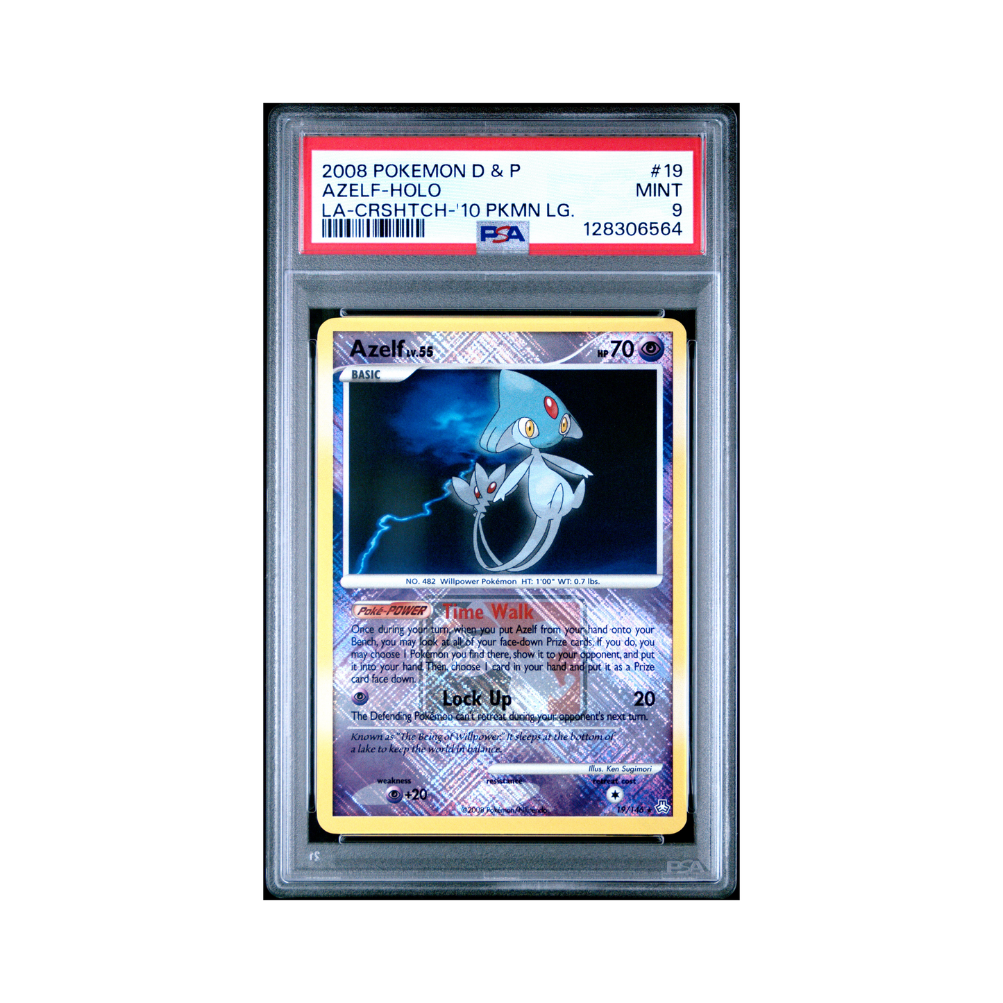 2008 Pokemon Diamond & Pearl Legends Awakened Azelf Crosshatch Pokemon League #19 PSA 9