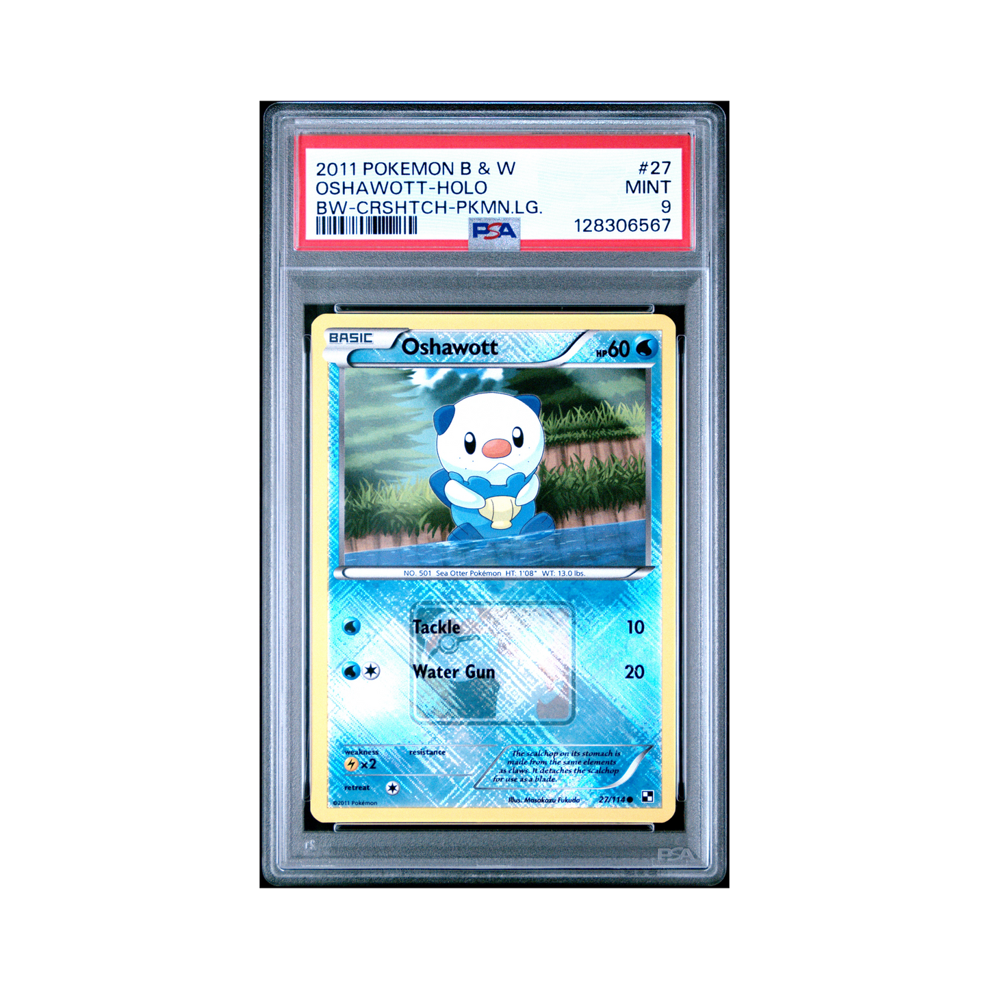 2011 Pokemon Black & White Oshawott Crosshatch Pokemon League #27 PSA 9
