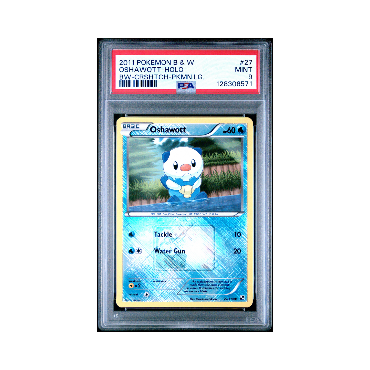 2011 Pokemon Black & White Oshawott Crosshatch Pokemon League #27 PSA 9