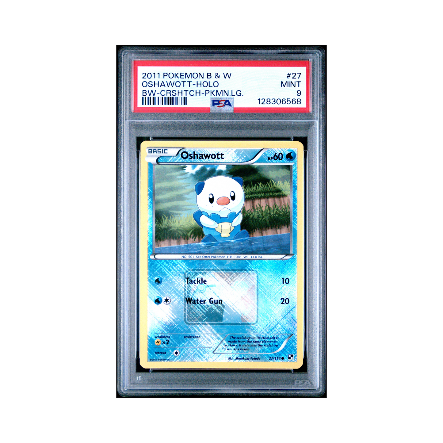 2011 Pokemon Black & White Oshawott Crosshatch Pokemon League #27 PSA 9