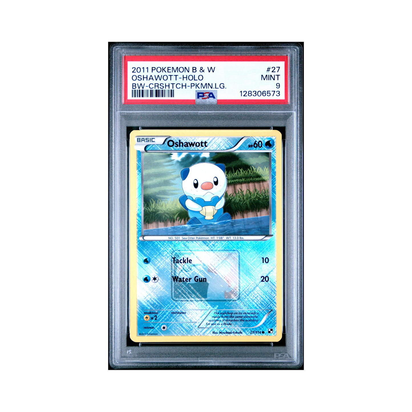 2011 Pokemon Black & White Oshawott Crosshatch Pokemon League #27 PSA 9
