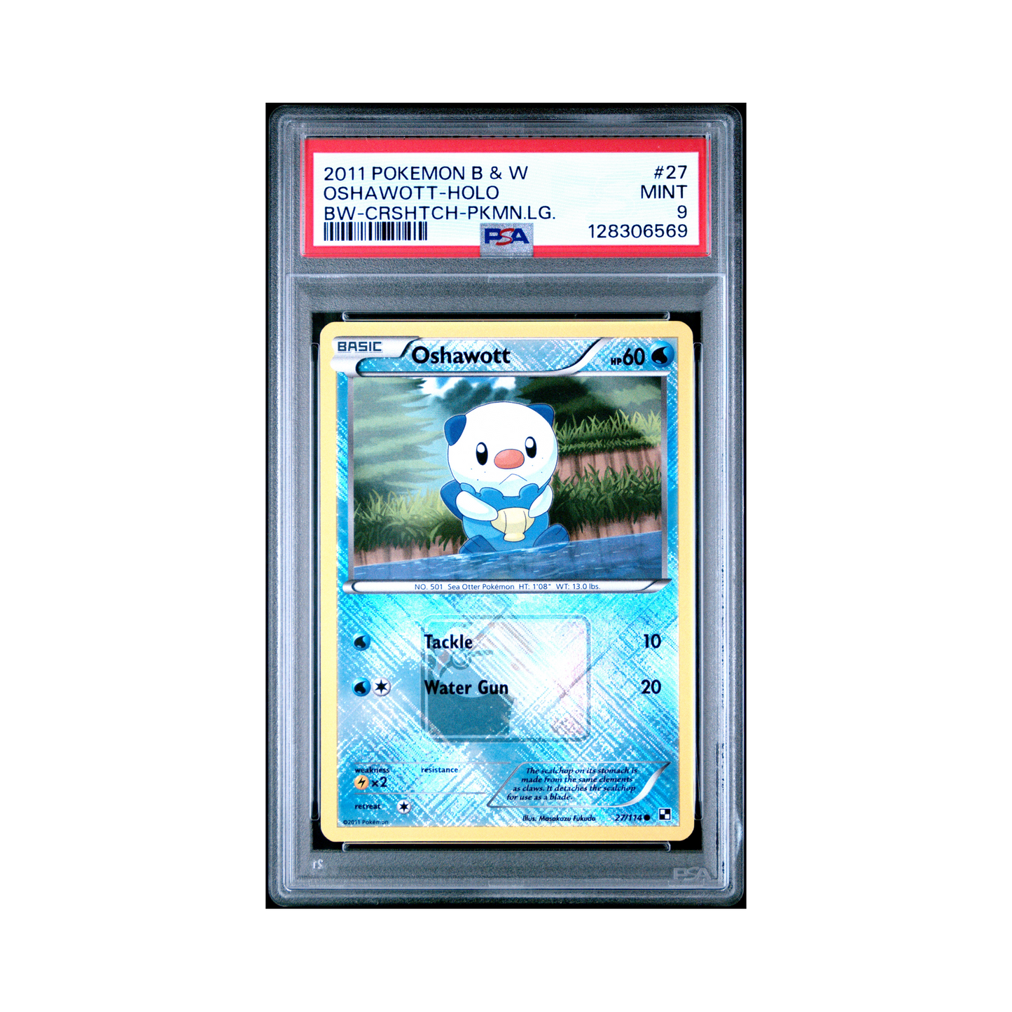 2011 Pokemon Black & White Oshawott Crosshatch Pokemon League #27 PSA 9