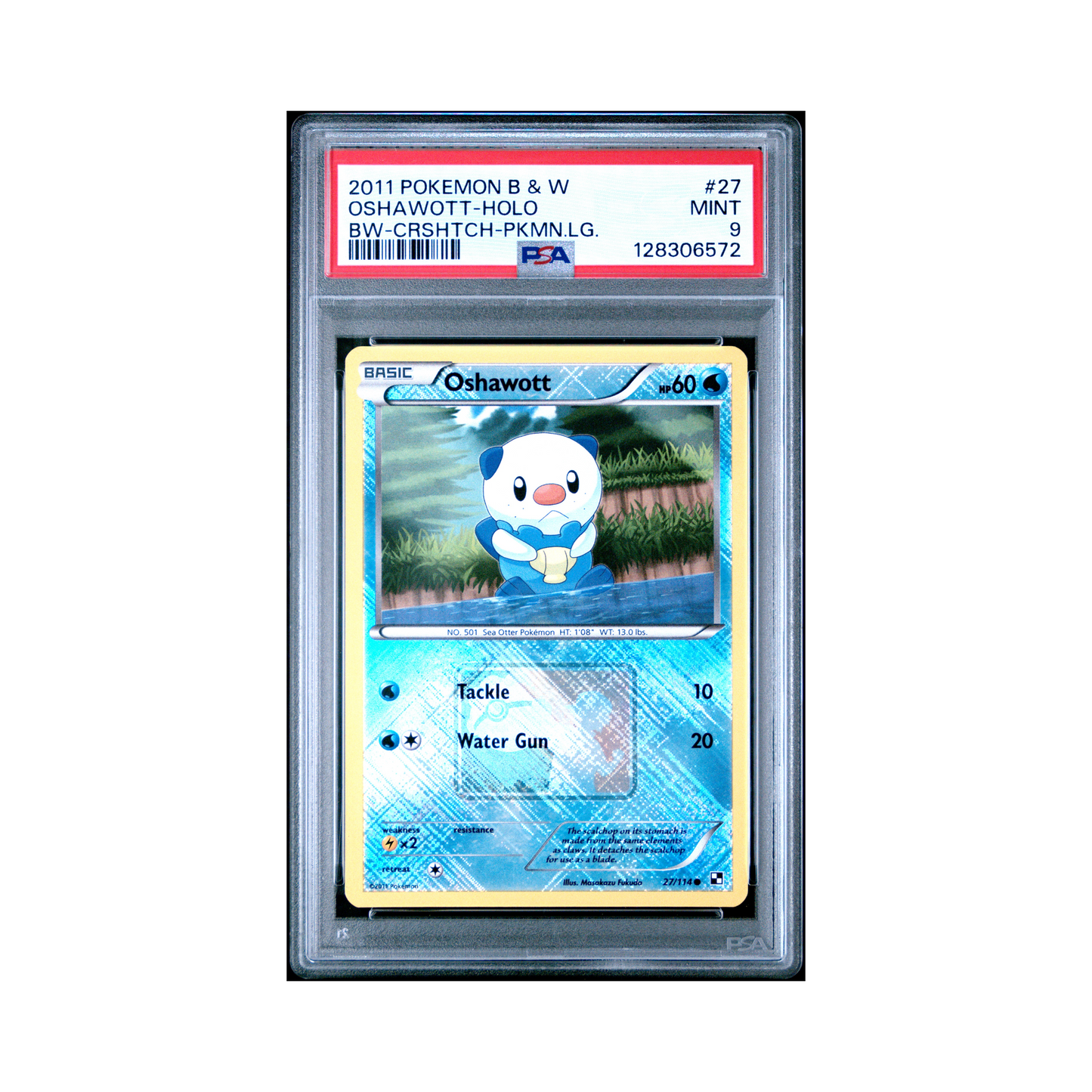 2011 Pokemon Black & White Oshawott Crosshatch Pokemon League #27 PSA 9