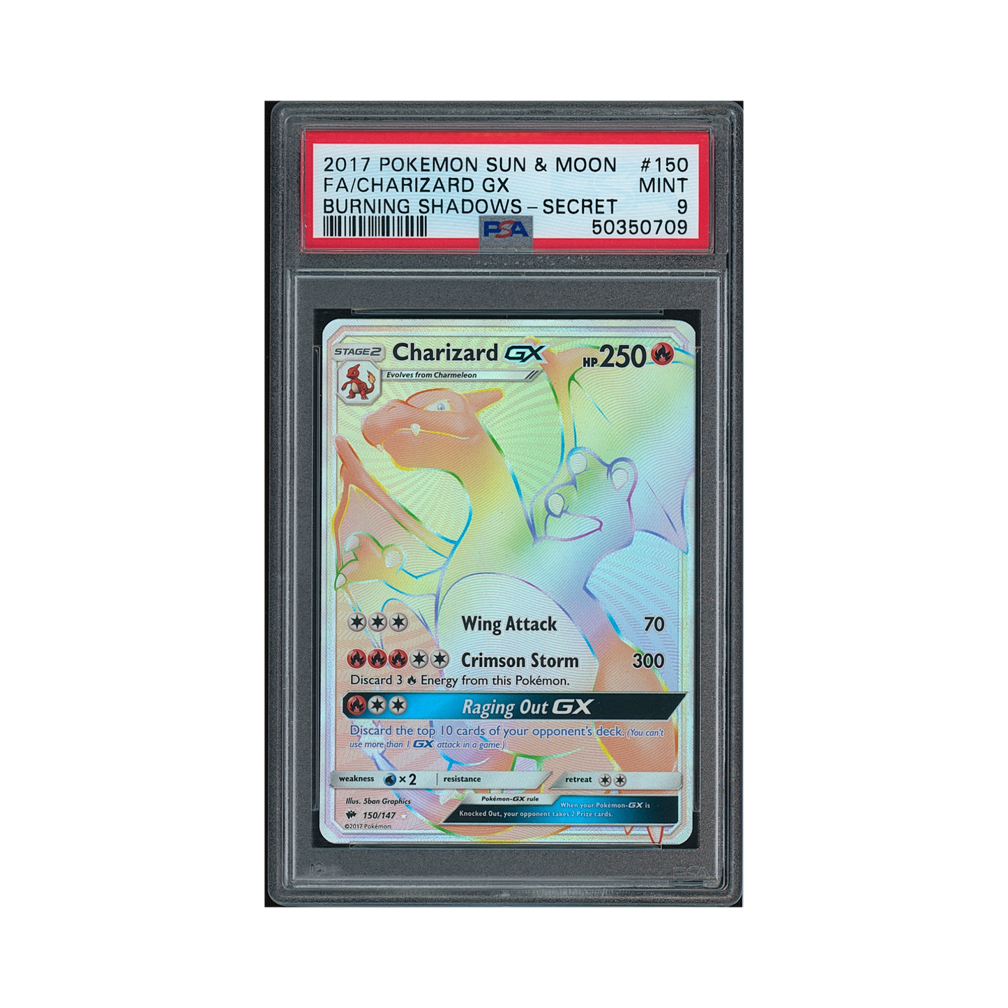 2017 Pokémon Sun & Moon Burning Shadows Charizard GX #150 PSA 9