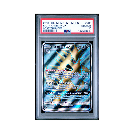 2018 Pokemon Sun & Moon Lost Thunder Tyranitar GX #203 PSA 10