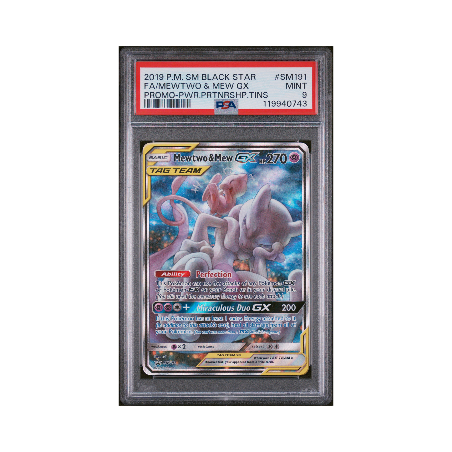 2019 Pokémon SM Black Star Promo Mewtwo & Mew GX #SM191 PSA 9