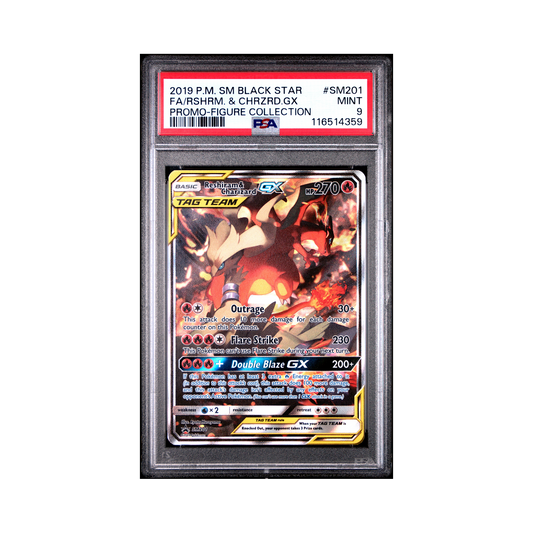 2019 Pokémon SM Black Star Promo Reshiram & Charizard GX #SM201 PSA 9