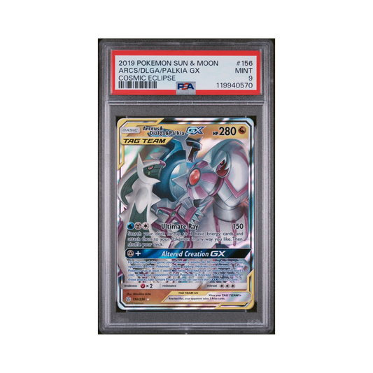2019 Pokémon Sun & Moon Cosmic Eclipse Arceus & Dialga & Palkia GX #156 PSA 9