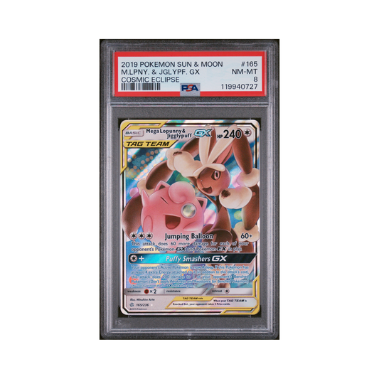 2019 Pokémon Sun & Moon Cosmic Eclipse M.lpny. & Jglypf. GX #165 PSA 8