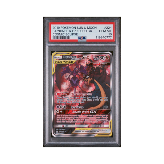 2019 Pokémon SM Cosmic Eclipse Naganadel & Guzzlord GX #224 PSA 10