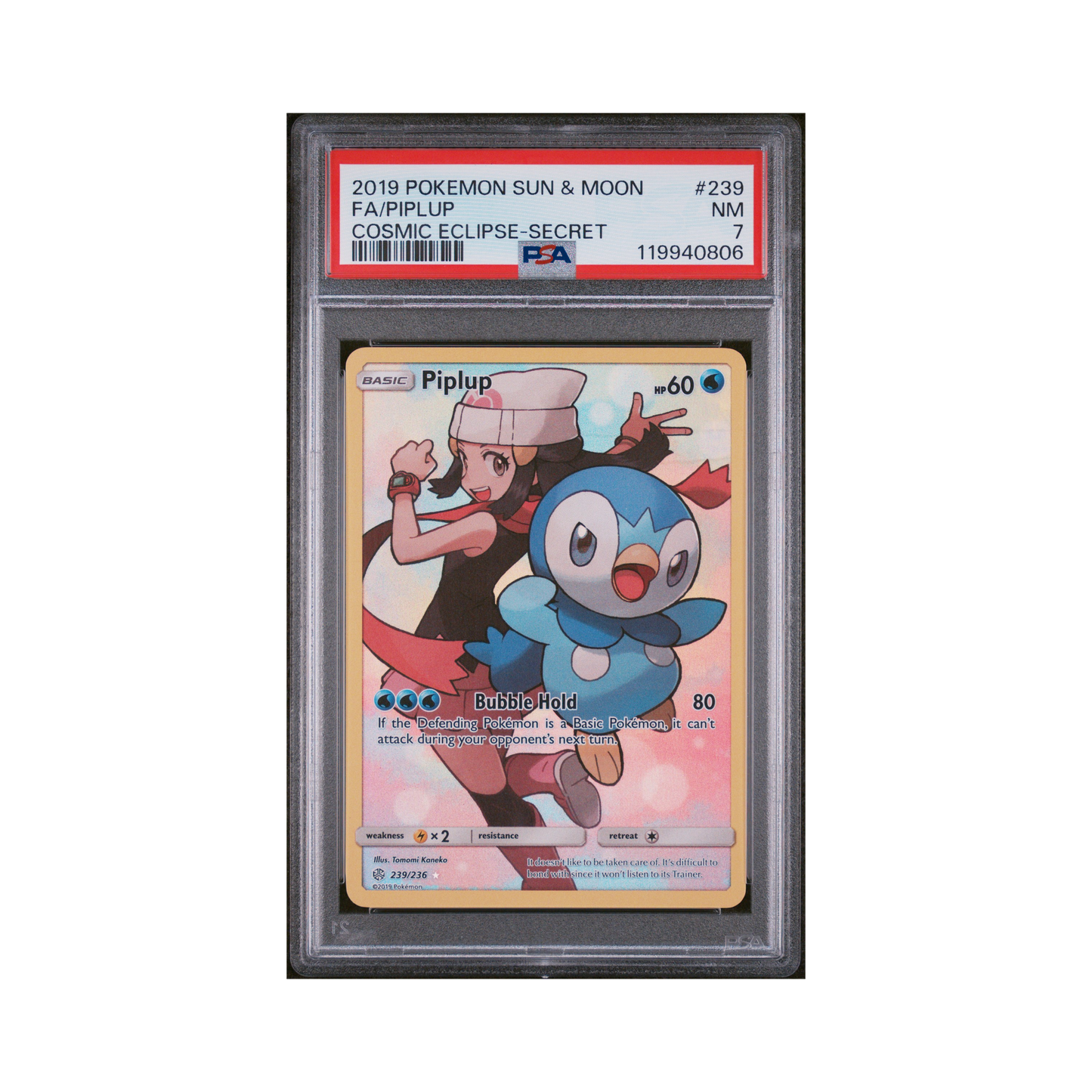 2019 Pokémon Sun & Moon Cosmic Eclipse Piplup #239 PSA 7