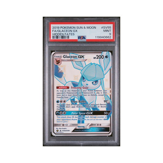 2019 Pokémon Sun & Moon Hidden Fates Glaceon GX #SV55 PSA 9