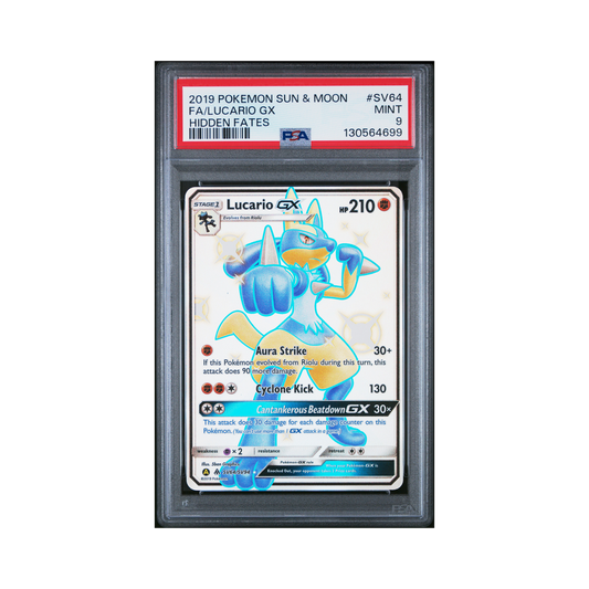 2019 Pokemon Sun & Moon Hidden Fates Lucario GX #SV64 PSA 9