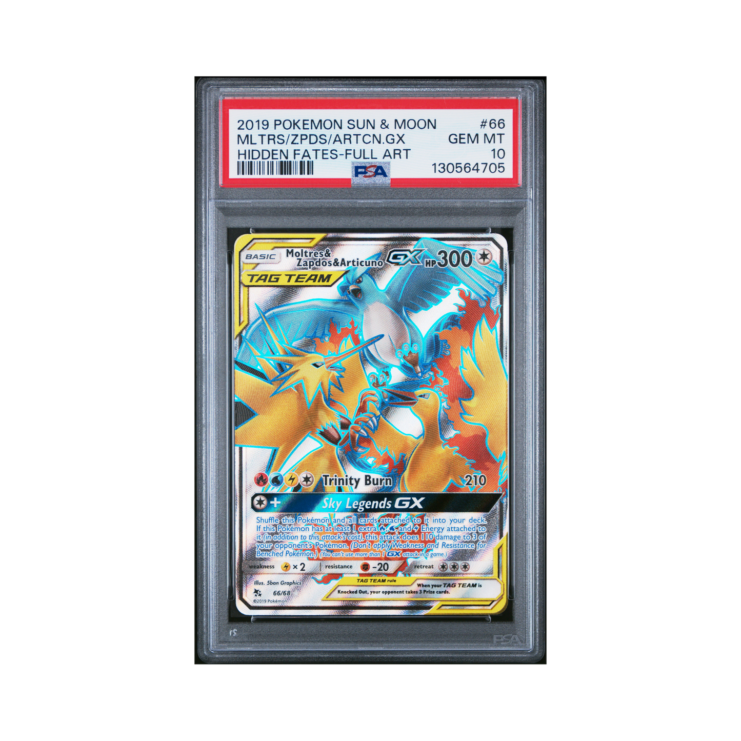 2019 Pokemon Sun & Moon Hidden Fates Moltres & Zapdos & Articuno GX #66 PSA 10