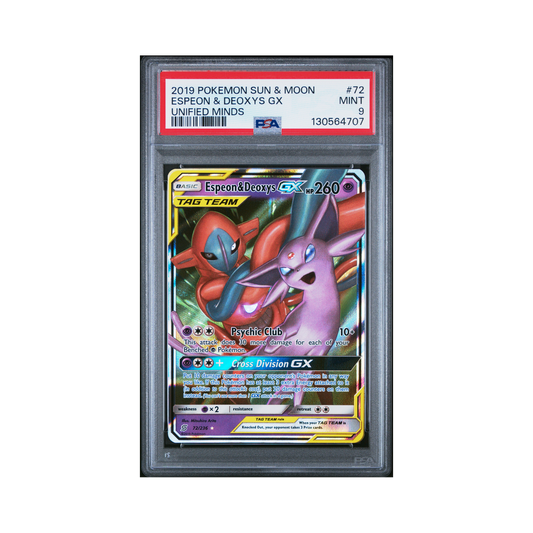 2019 Pokemon Sun & Moon Unified Minds Espeon & Deoxys GX #72 PSA 9