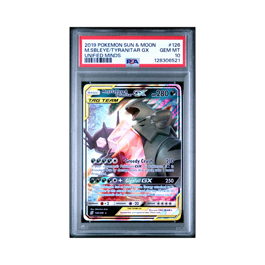 2019 Pokemon Sun & Moon Unified Minds Mega Sableye & Tyranitar GX #126 PSA 10