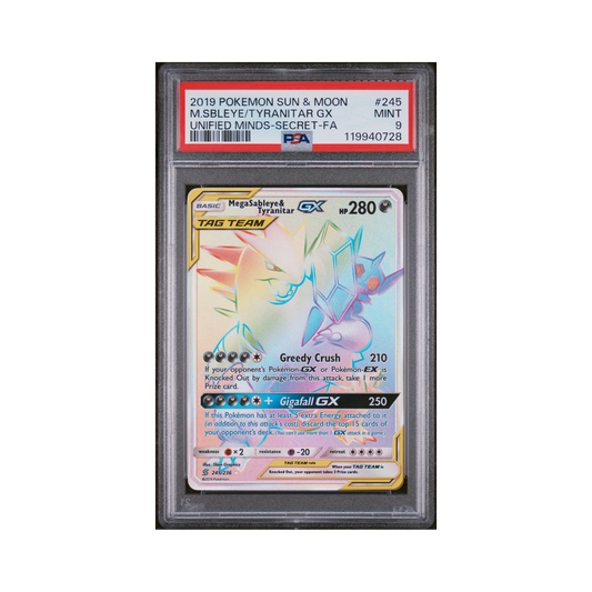 2019 Pokémon Sun & Moon Unified Minds Mega Sableye & Tyranitar GX #245 PSA 9