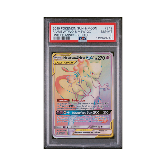 2019 Pokémon Sun & Moon Unified Minds Mewtwo & Mew GX #242 PSA 8