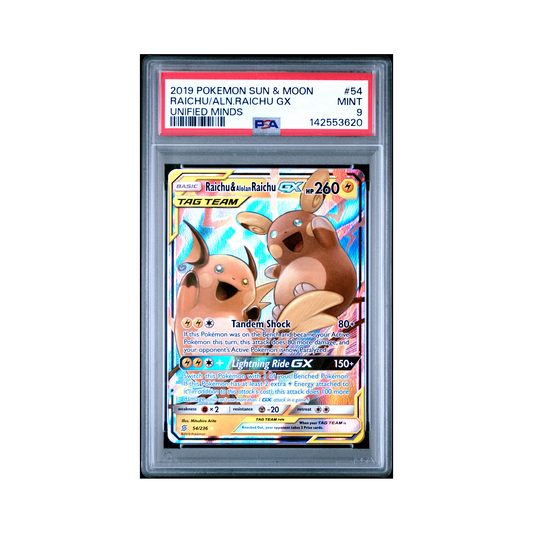 2019 Pokemon Sun & Moon Unified Minds Raichu/aln.raichu GX #54 PSA 9