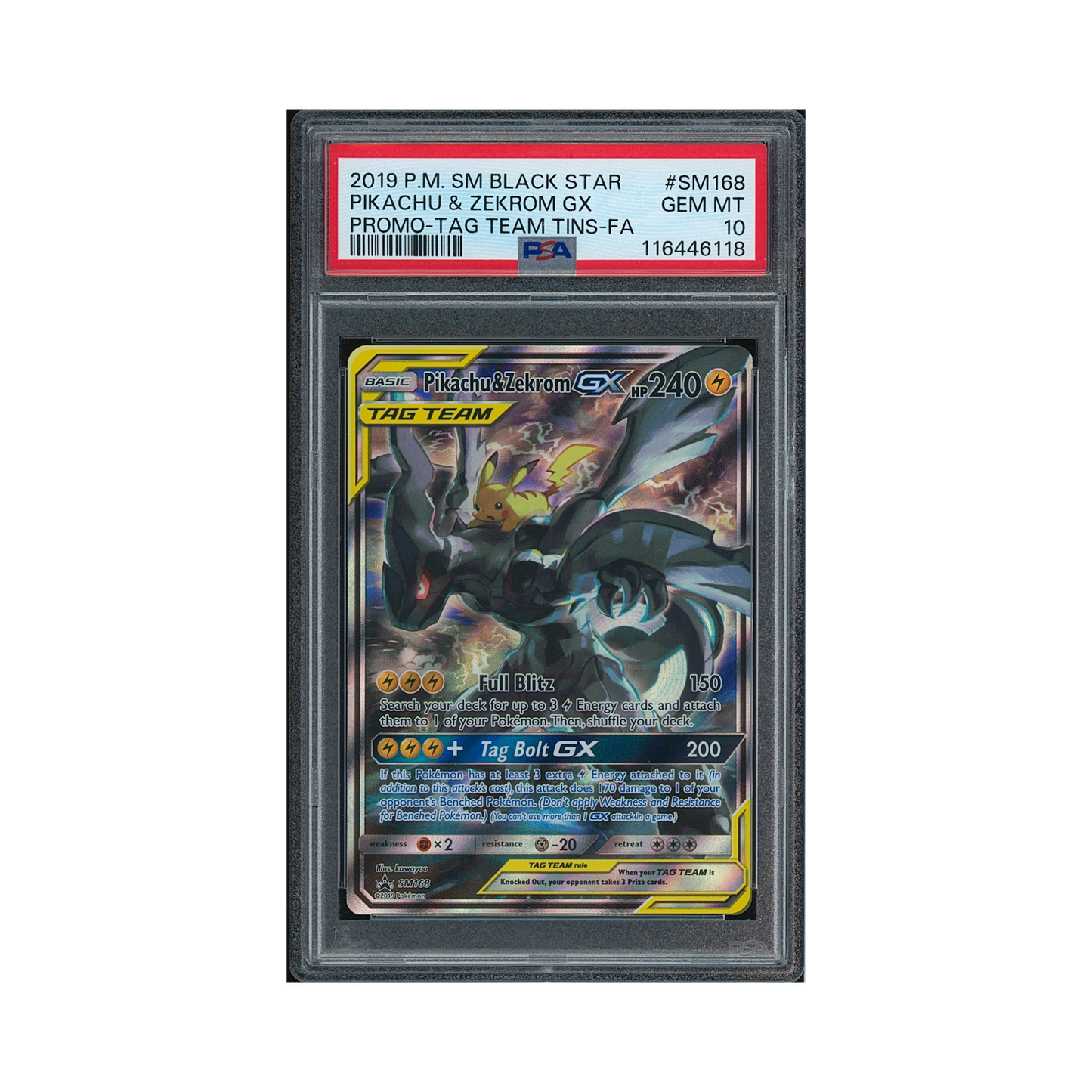 2019 Pokémon SM Black Star Promo Pikachu & Zekrom GX #SM168 PSA 10
