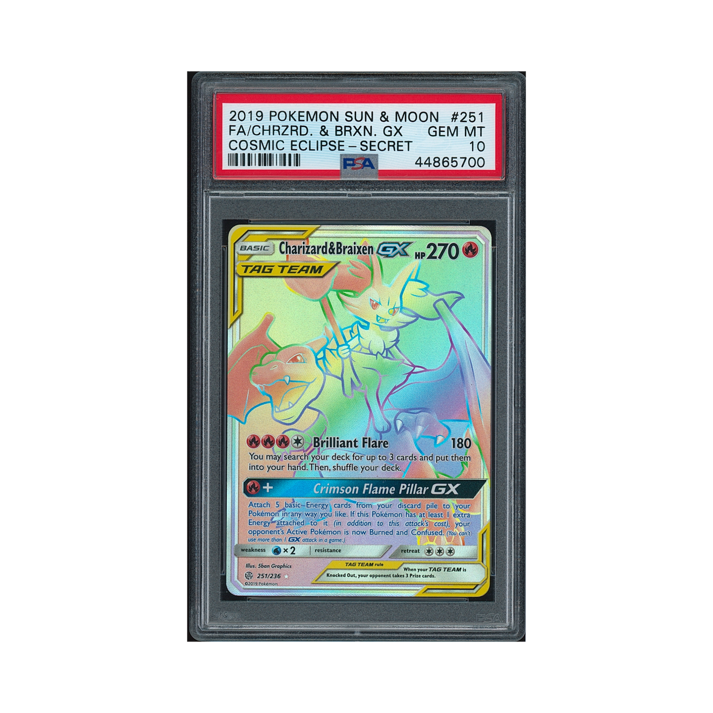 2019 Pokémon Sun & Moon Cosmic Eclipse Charizard & Braixen GX #251 PSA 10