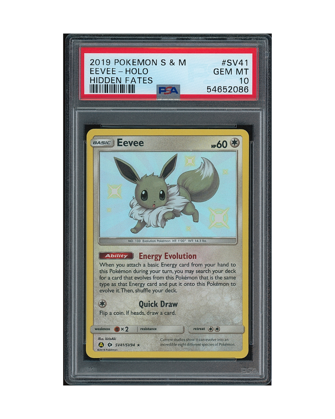 2019 Pokémon Sun & Moon Hidden Fates Eevee #SV41 PSA 10
