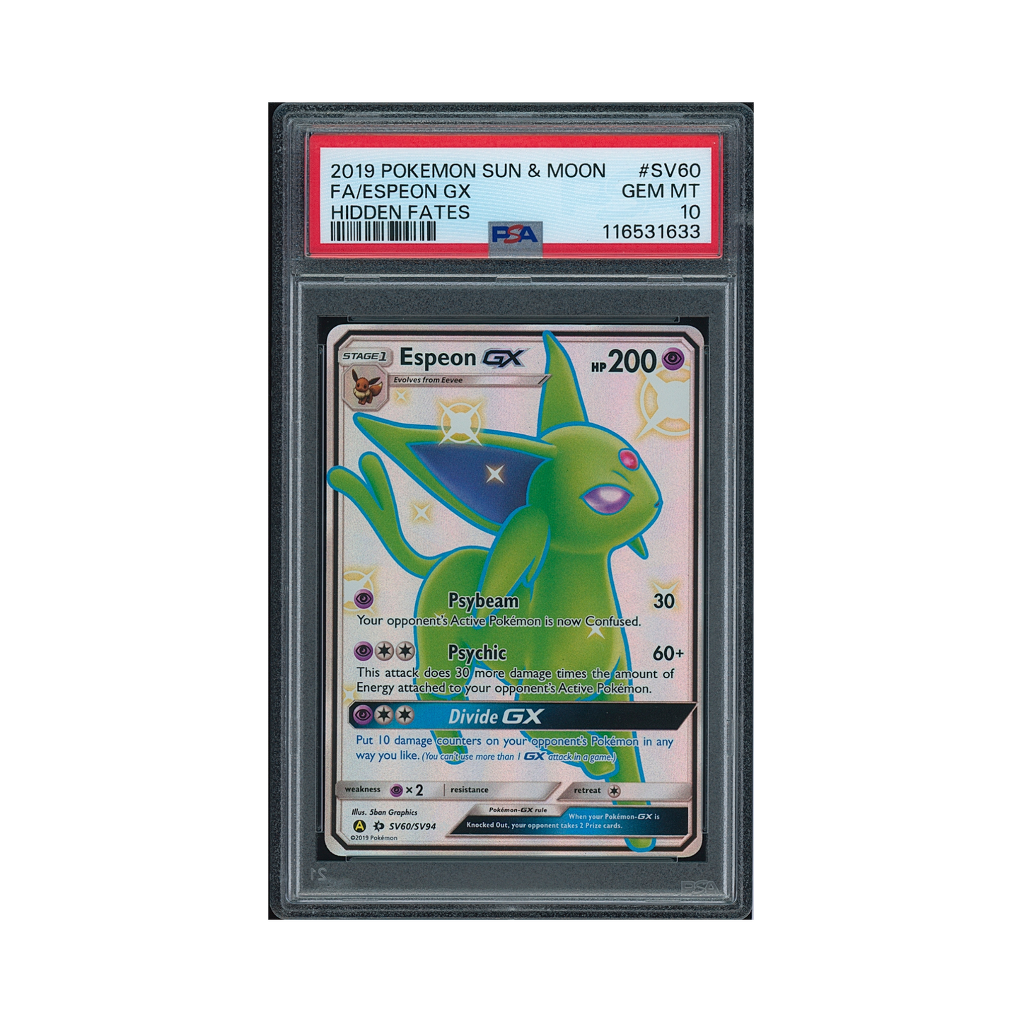 2019 Pokémon Sun & Moon Hidden Fates Espeon GX #SV60 PSA 10