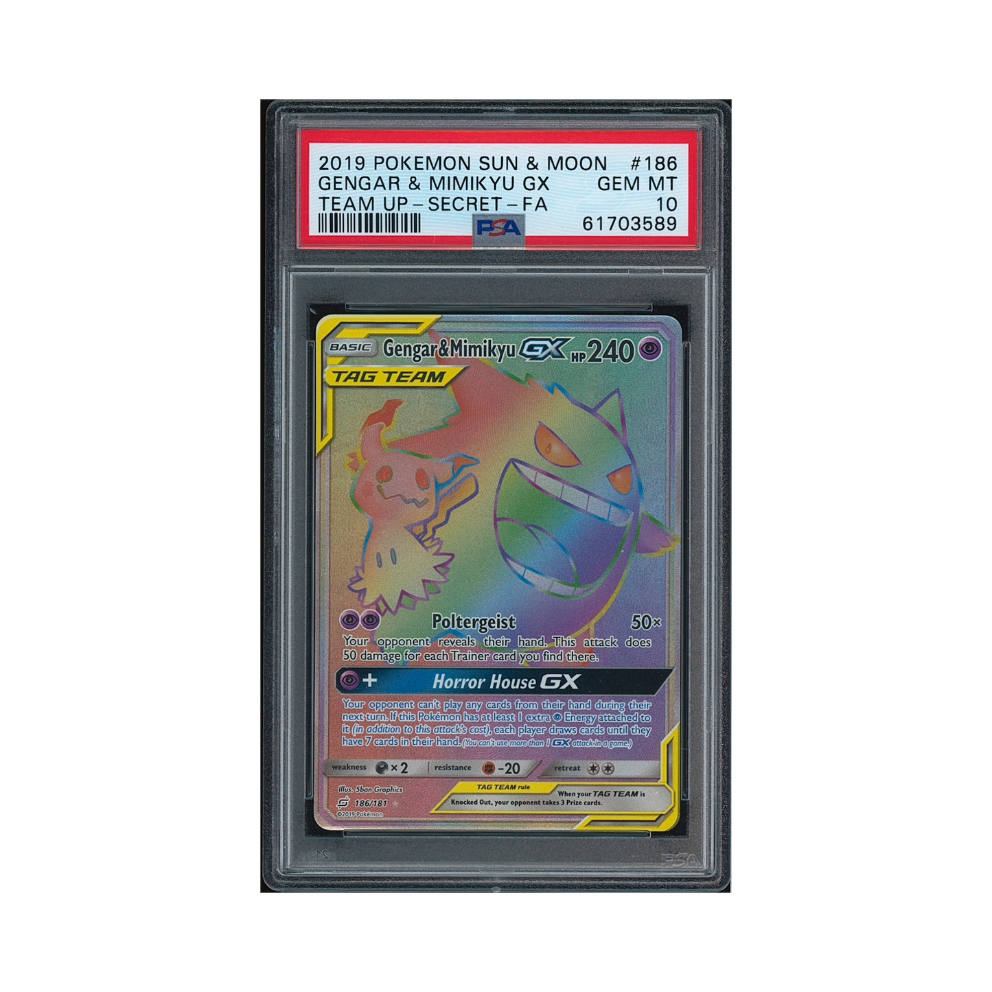 2019 Pokémon Sun & Moon Team Up Gengar & Mimikyu GX #186 PSA 10
