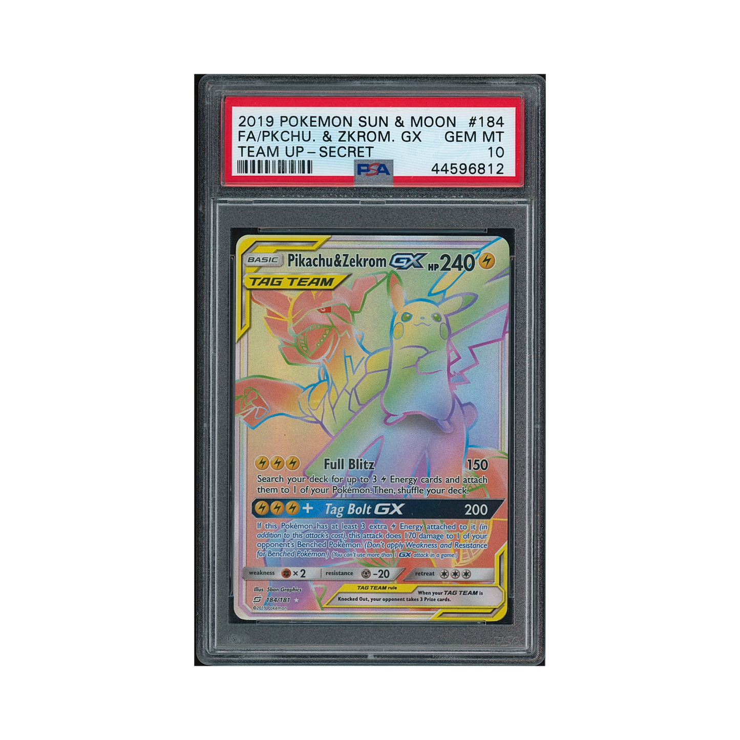 2019 Pokémon Sun & Moon Team Up Secret Pikachu & Zekrom GX #184 PSA 10