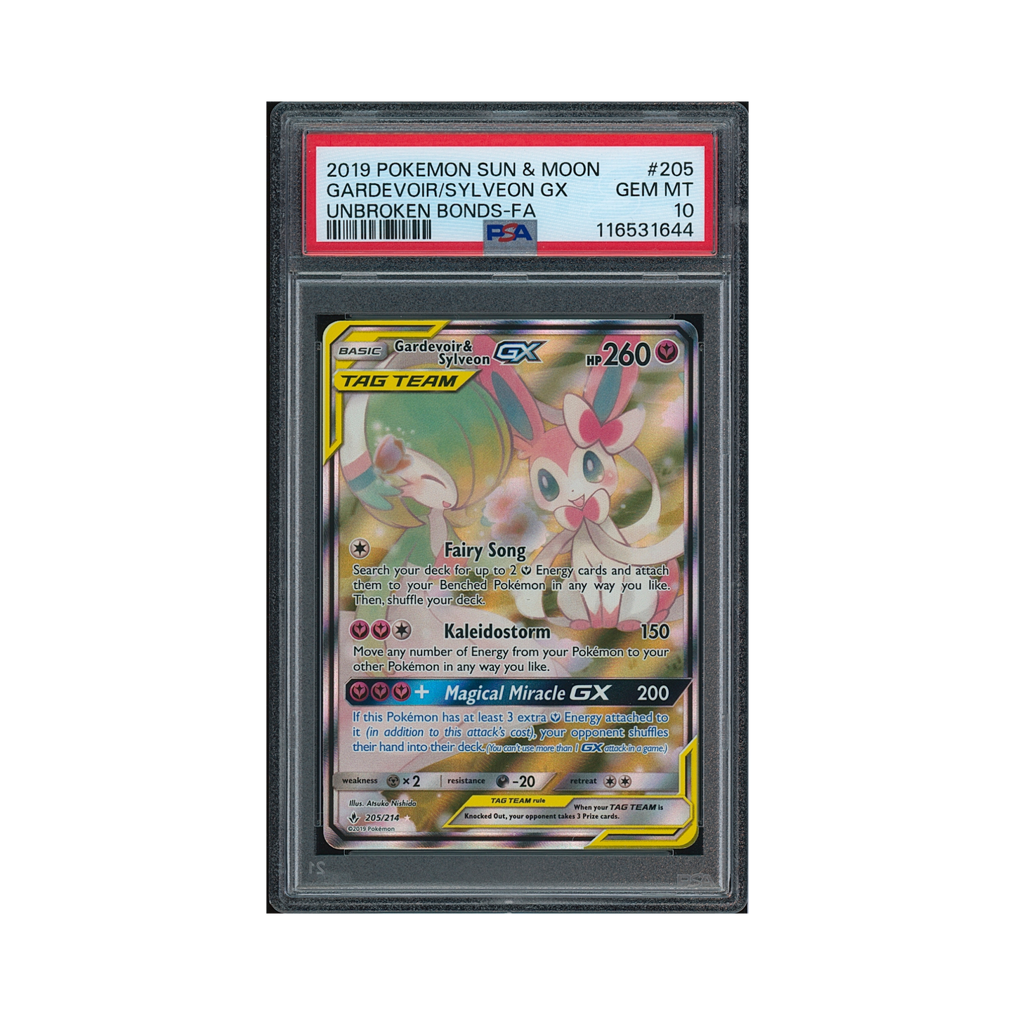 2019 Pokémon Sun & Moon Unbroken Bonds Gardevoir & Sylveon GX #205 PSA 10