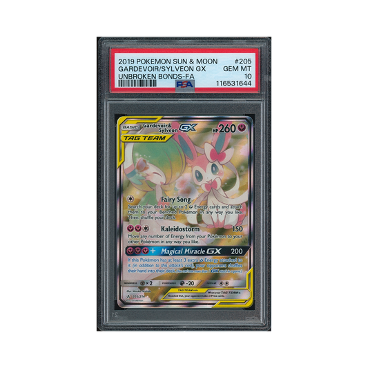 2019 Pokémon Sun & Moon Unbroken Bonds Gardevoir & Sylveon GX #205 PSA 10