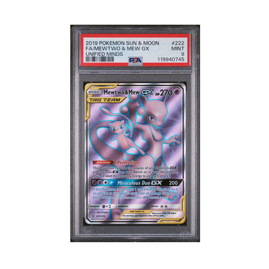 2019 Pokémon Sun & Moon Unified Minds Mewtwo & Mew GX #222 PSA 9