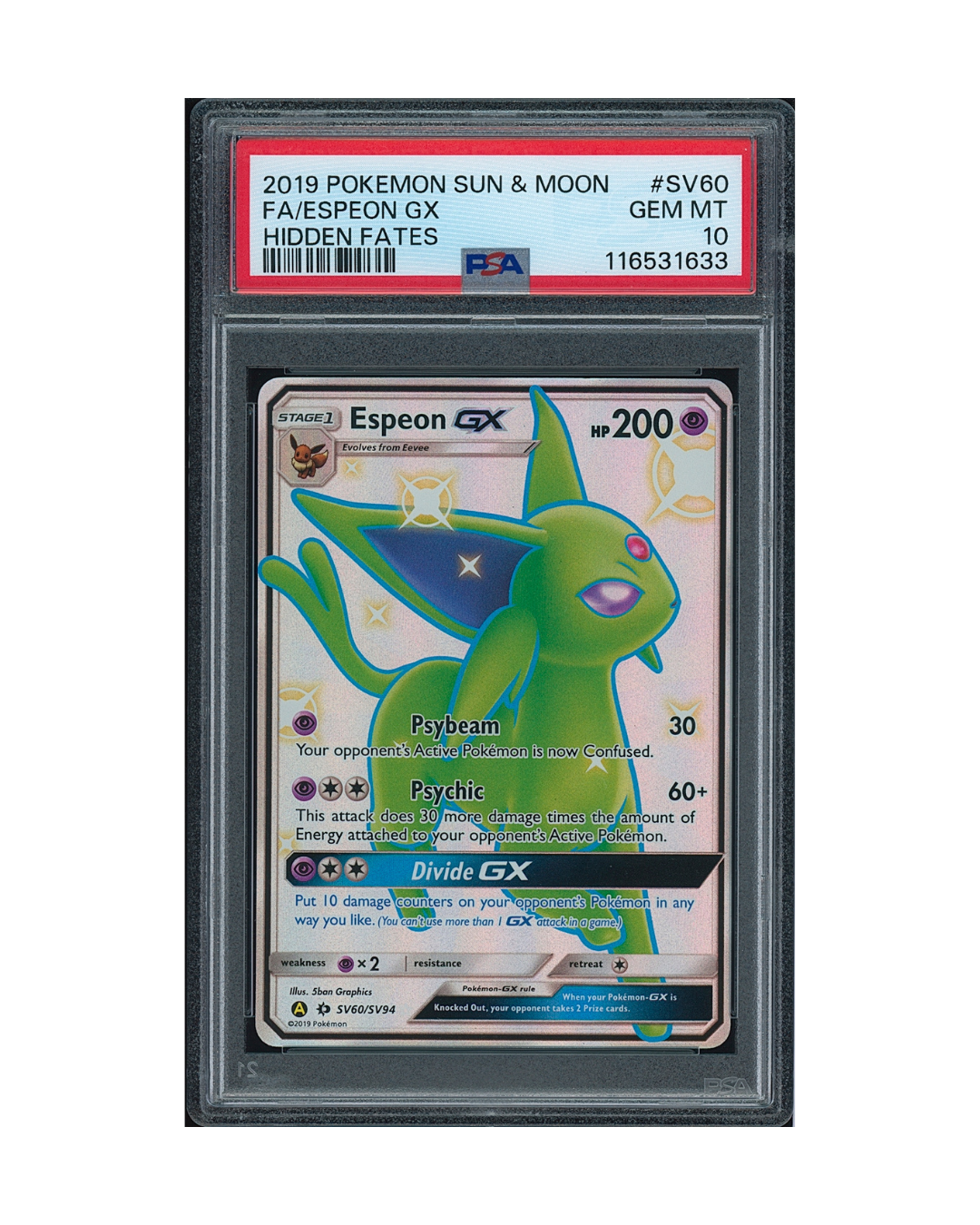 2019 Pokémon Sun & Moon Hidden Fates Espeon GX #SV60 PSA 10