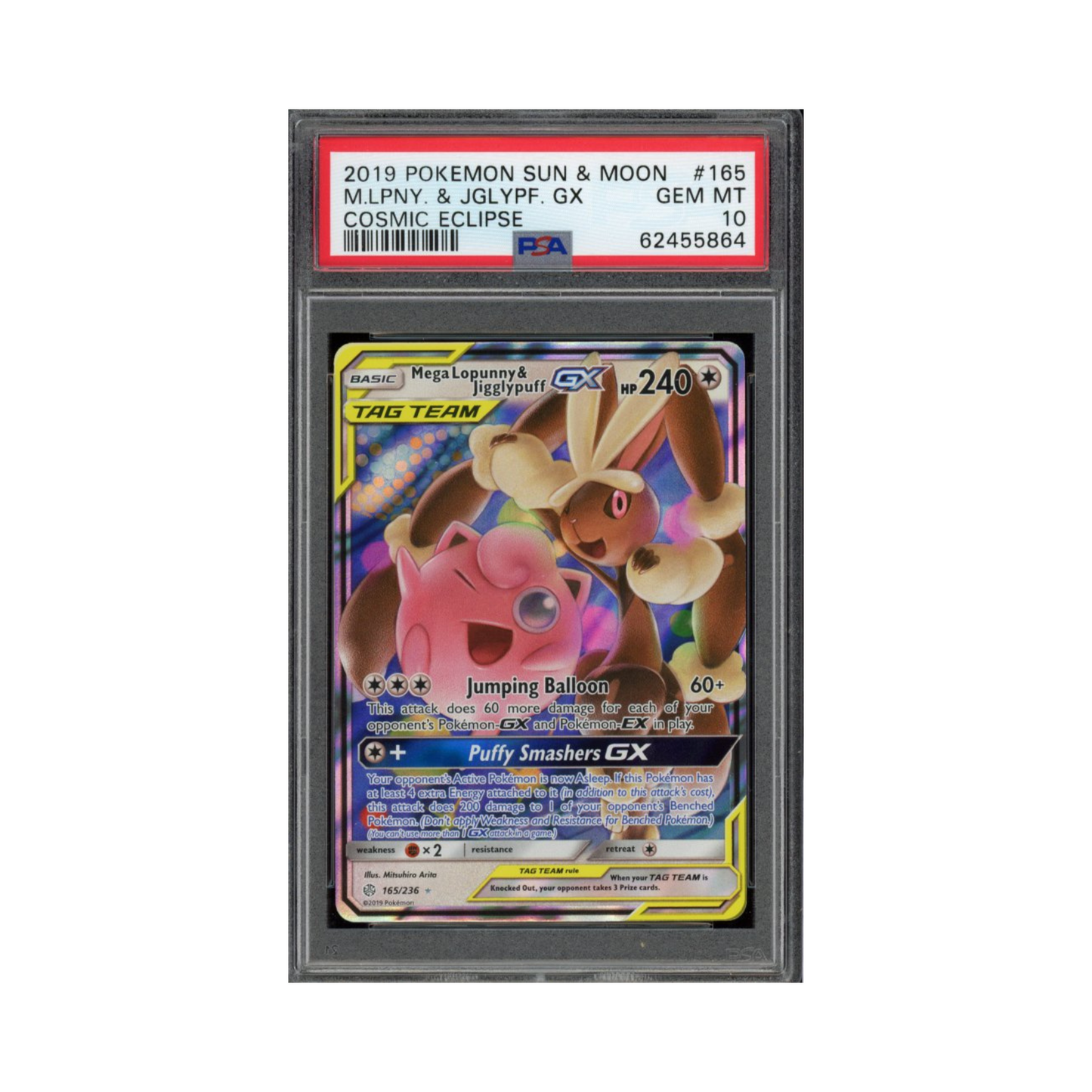 2019 Pokemon Sun & Moon Cosmic Eclipse Mega Lopunny & Jigglypuff GX #165 PSA 10