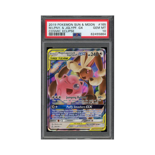 2019 Pokemon Sun & Moon Cosmic Eclipse Mega Lopunny & Jigglypuff GX #165 PSA 10