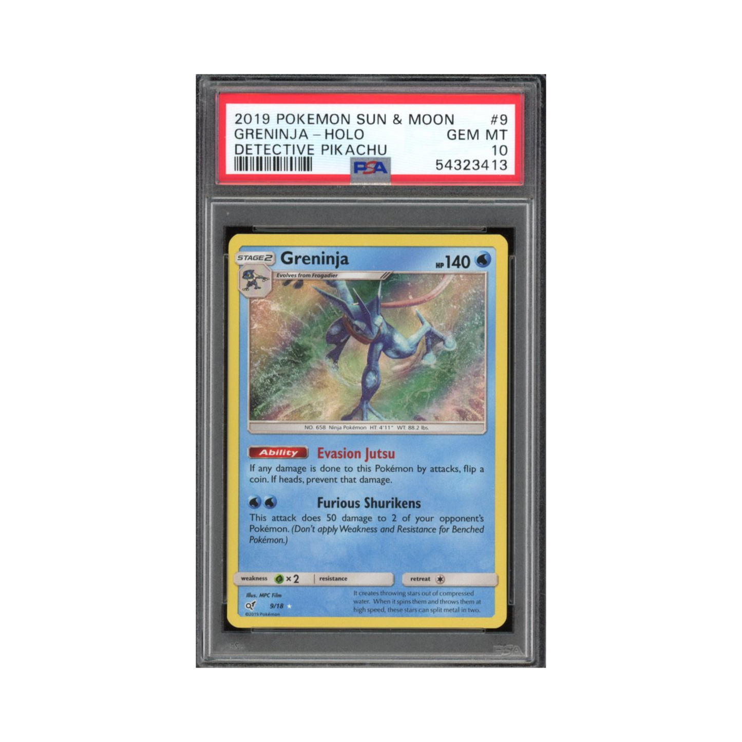 2019 Pokemon Sun & Moon Detective Pikachu Greninja #9 PSA 10