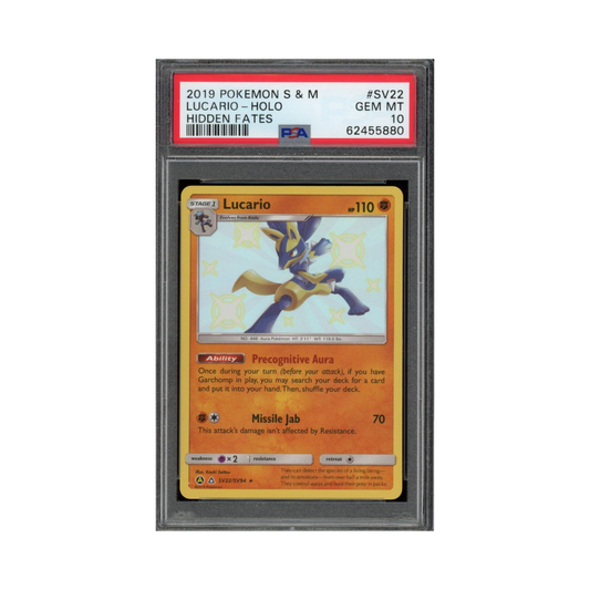 2019 Pokemon Sun & Moon Hidden Fates Shiny Vault Lucario #SV22 PSA 10