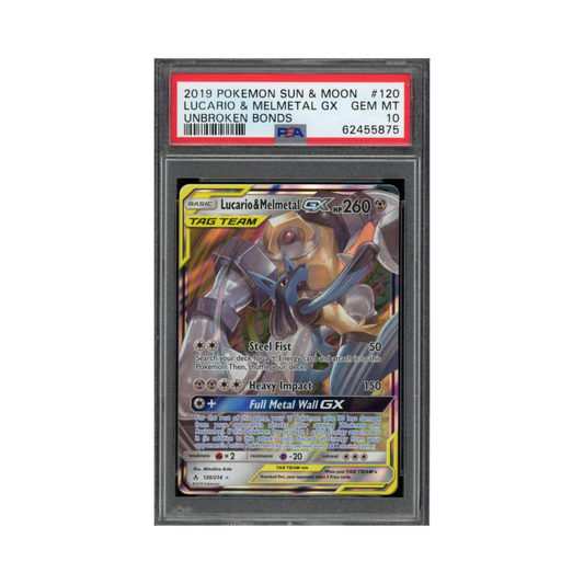 2019 Pokemon Sun & Moon Unbroken Bonds Lucario & Melmetal GX #120 PSA 10