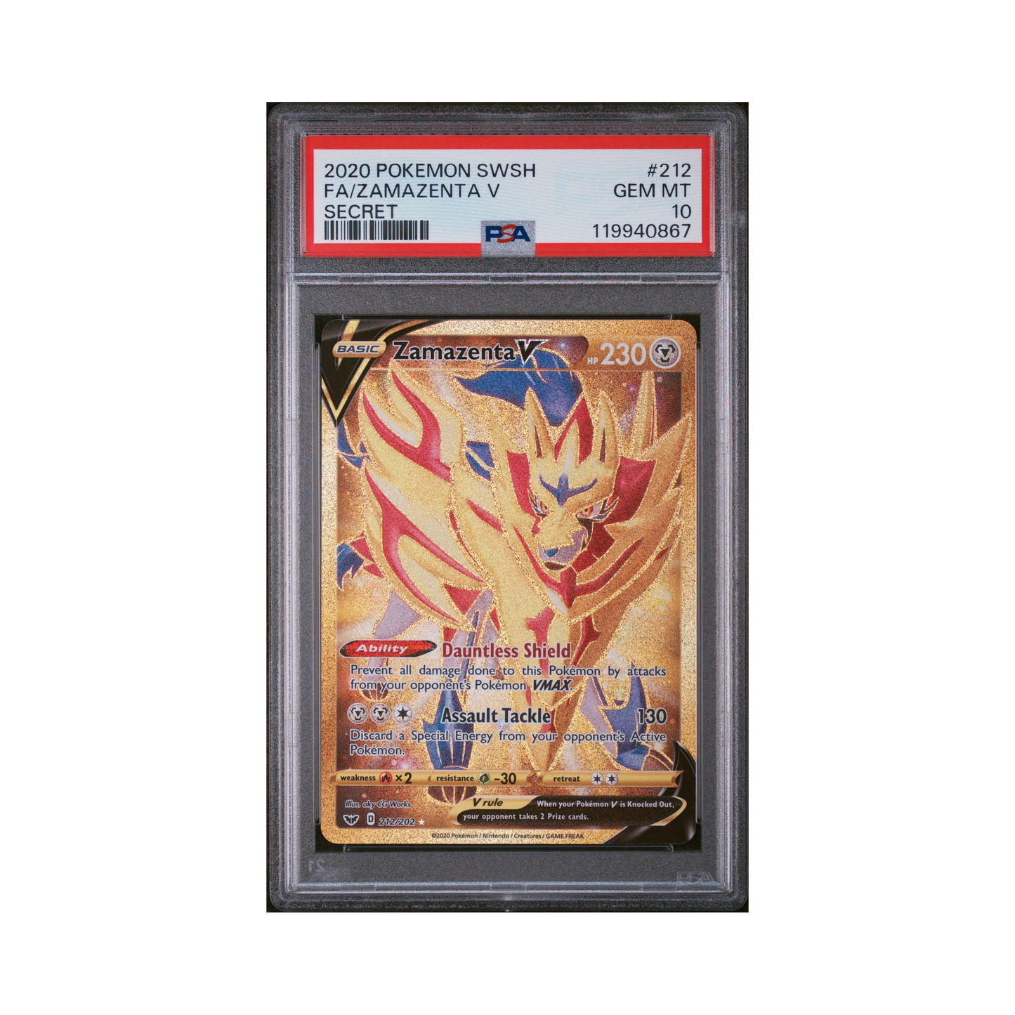 2020 Pokémon Sword & Shield Zamazenta V #212 PSA 10
