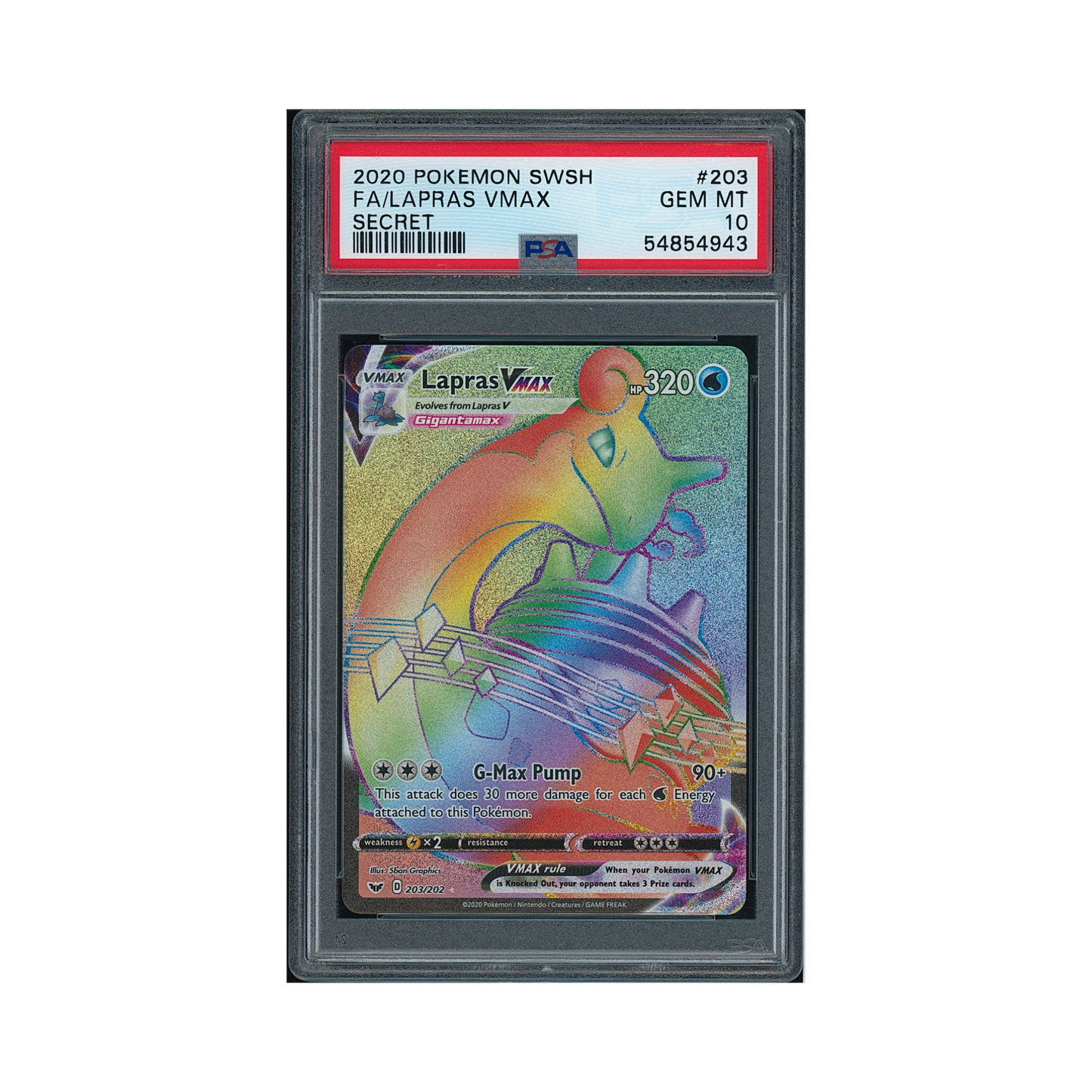 2020 Pokémon Sword & Shield Lapras VMAX #203 PSA 10
