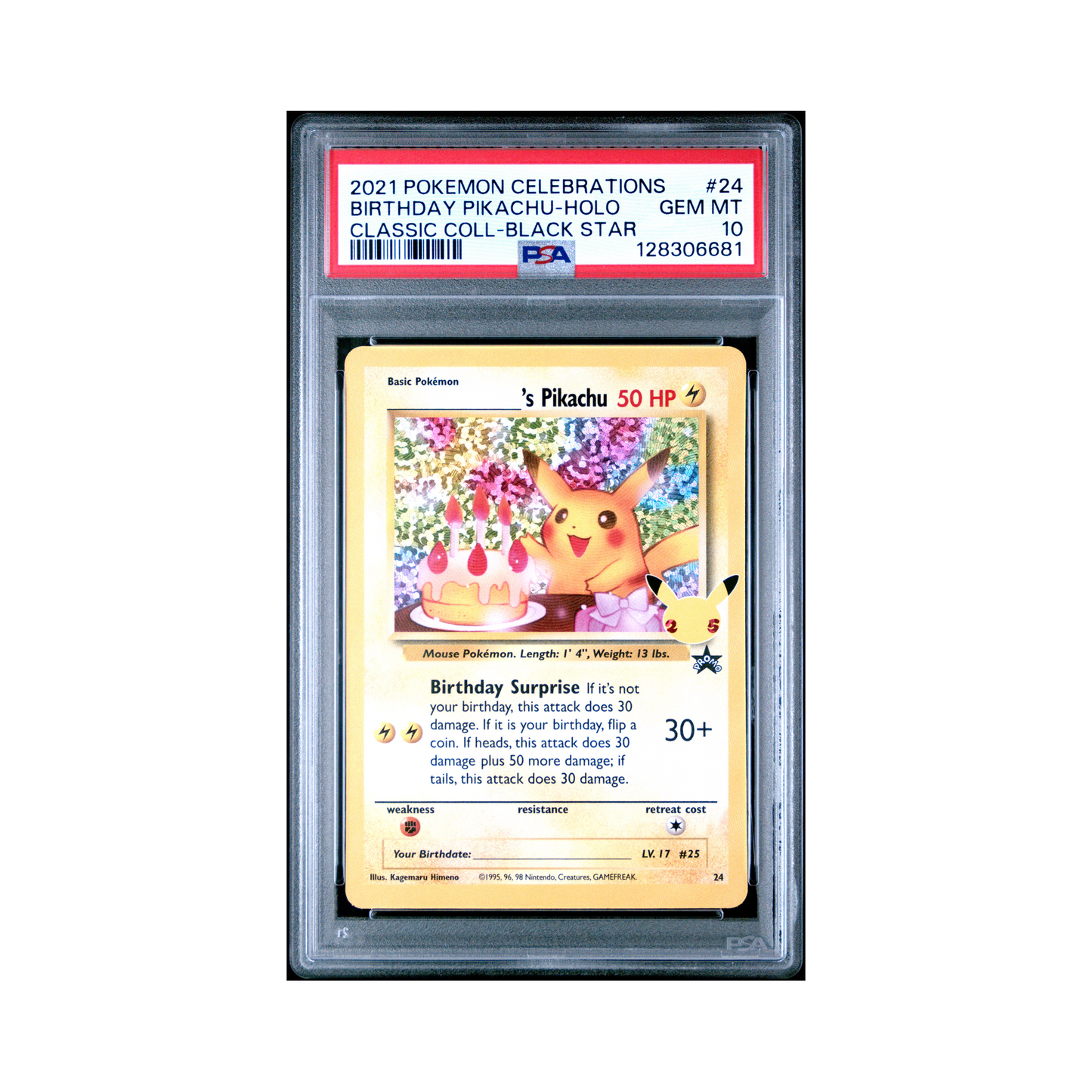 2021 Pokémon Celebrations Classic Collection Birthday Pikachu #24 PSA 10