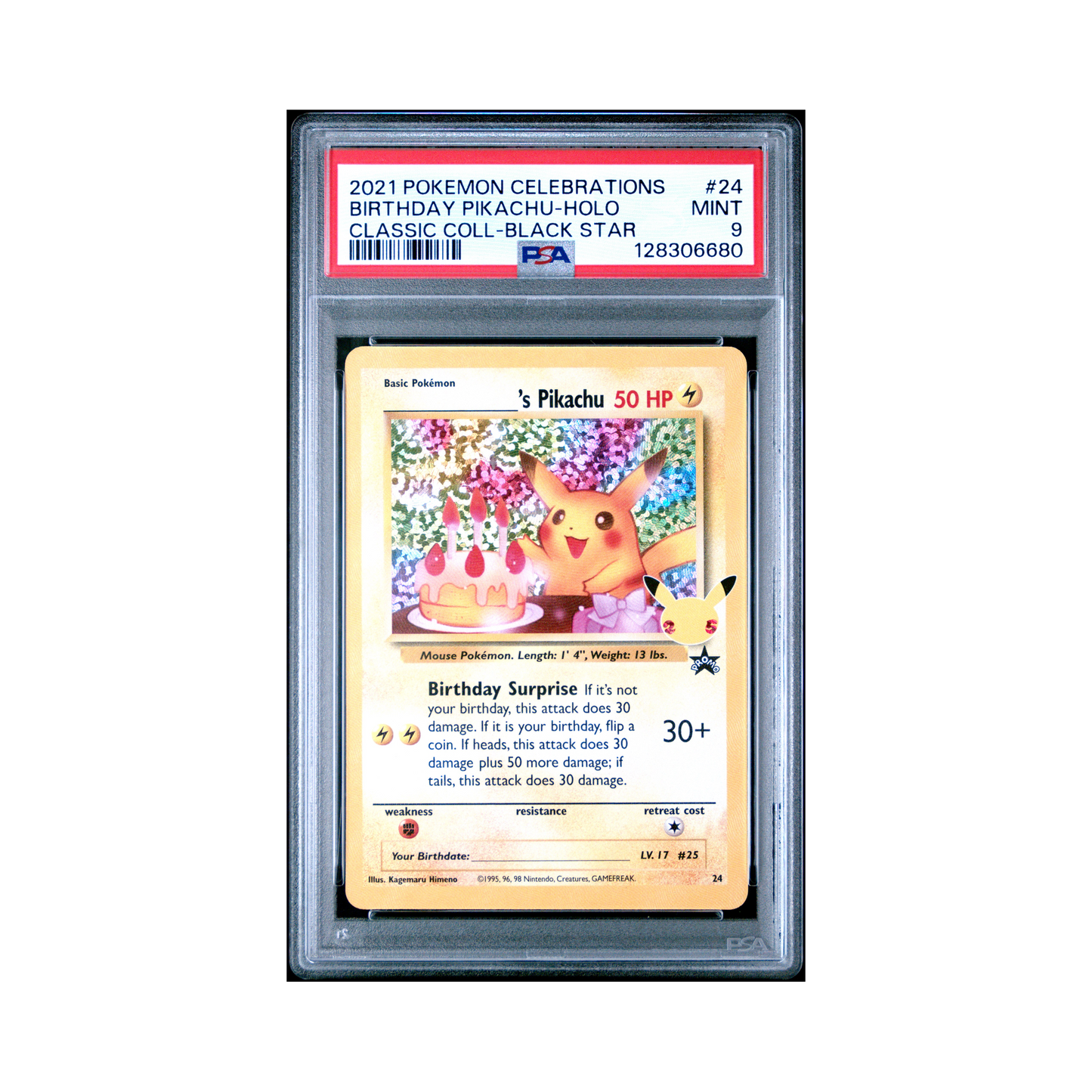 2021 Pokémon Celebrations Classic Collection Birthday Pikachu #24 PSA 9