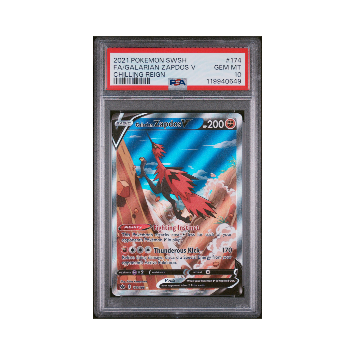 2021 Pokémon Sword & Shield Chilling Reign Galarian Zapdos V #174 PSA 10