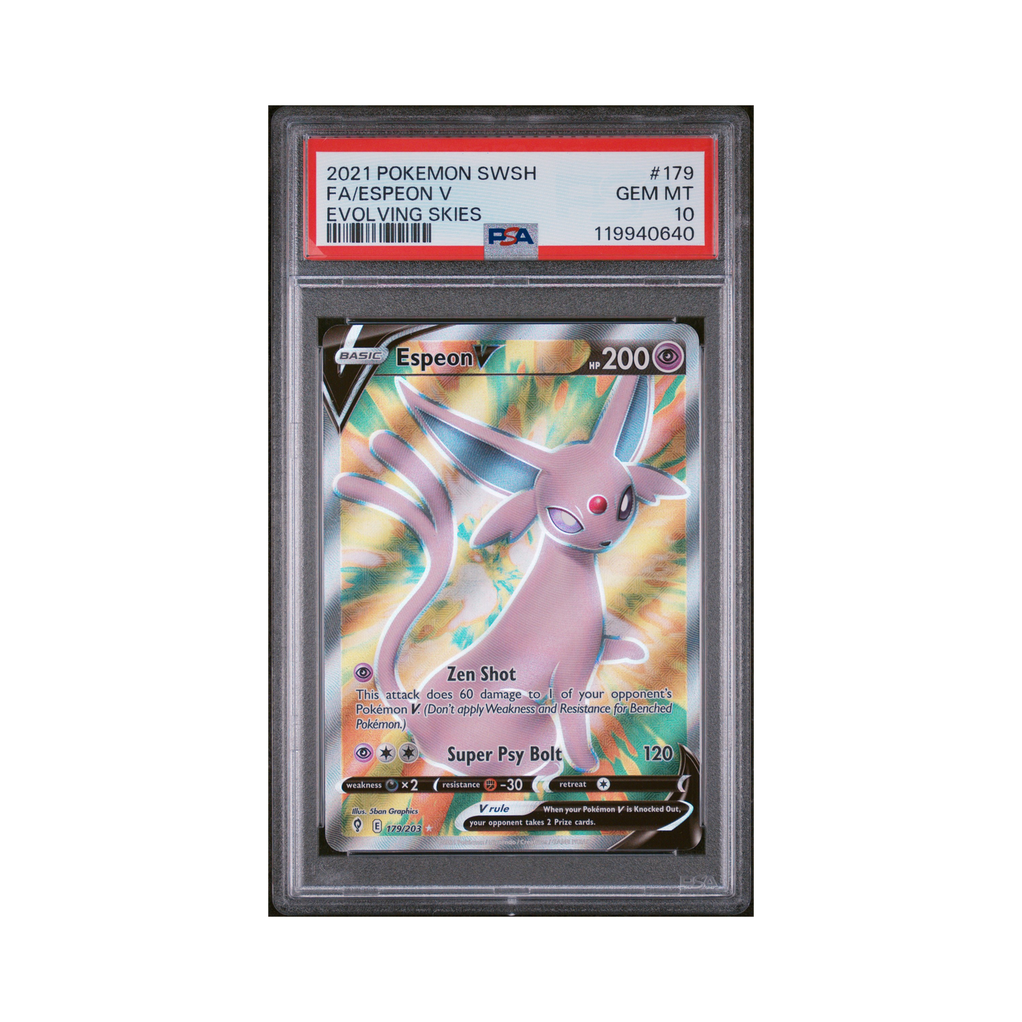 2021 Pokémon Sword & Shield Evolving Skies Espeon V #179 PSA 10