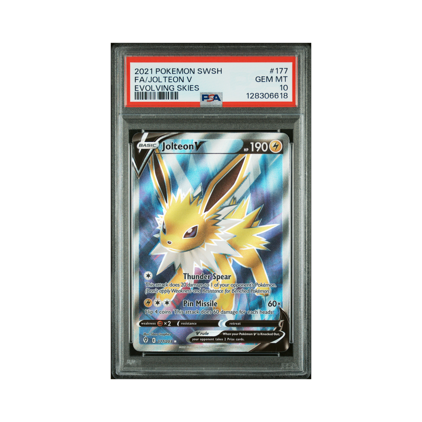 2021 Pokemon Sword & Shield Evolving Skies Jolteon V #177 PSA 10