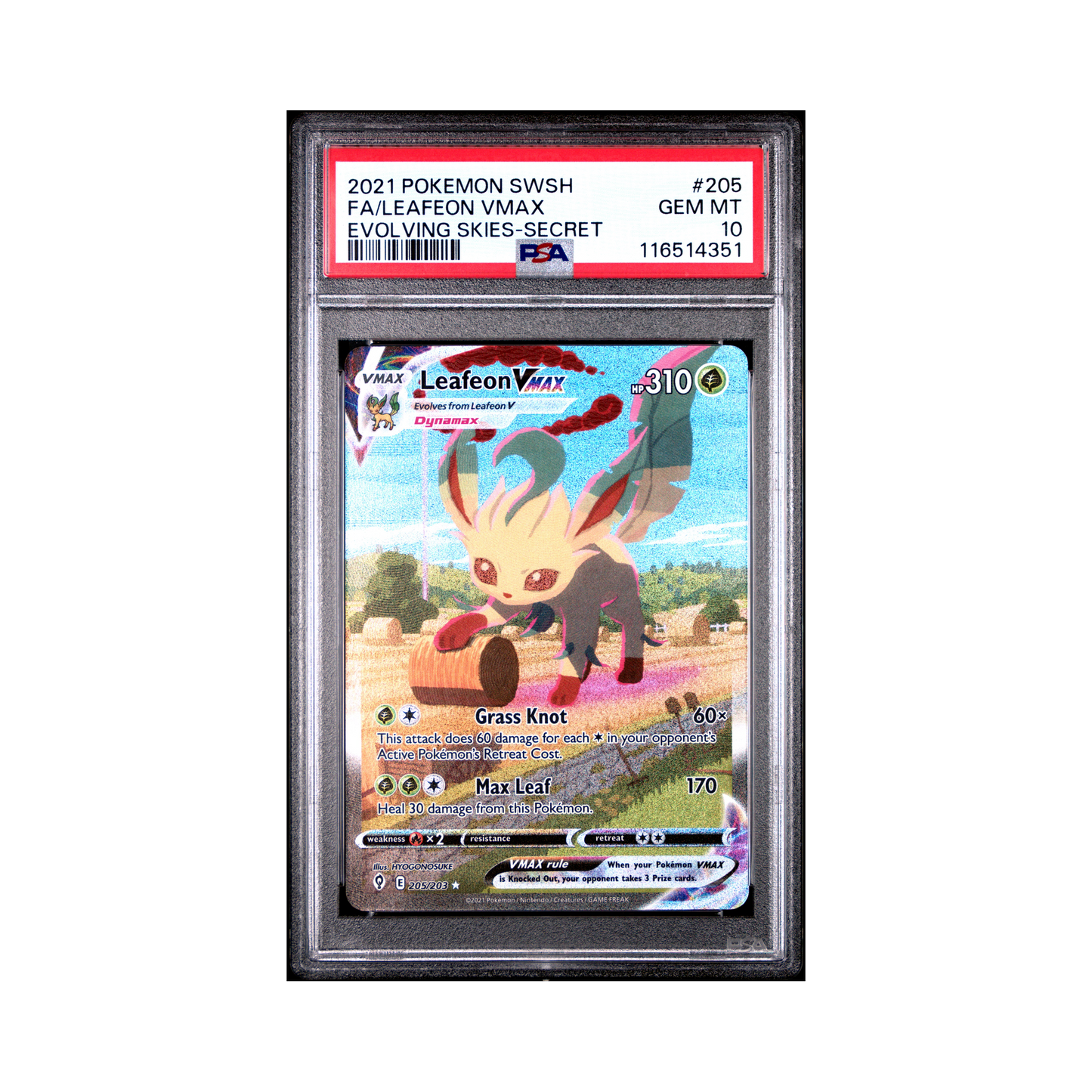 2021 Pokémon Sword & Shield Evolving Skies Leafeon VMAX #205 PSA 10