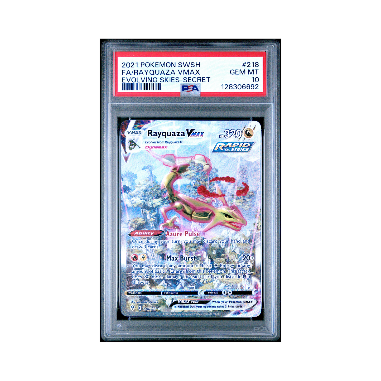 2021 Pokemon Sword & Shield Evolving Skies Rayquaza VMAX #218 PSA 10